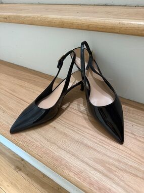 Franco Sarto Black Patent Pointed Kate kitten Slingback Heels